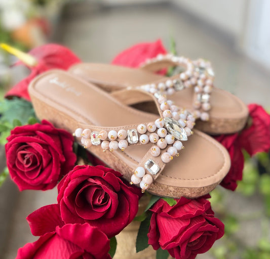 Marble Pearl Embellished Wedges Sandal Stories