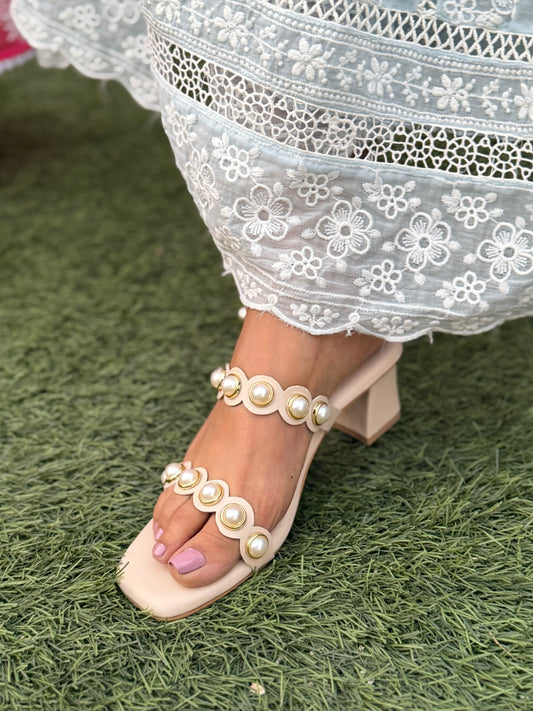 Elegant Pearl Touch Block Heel