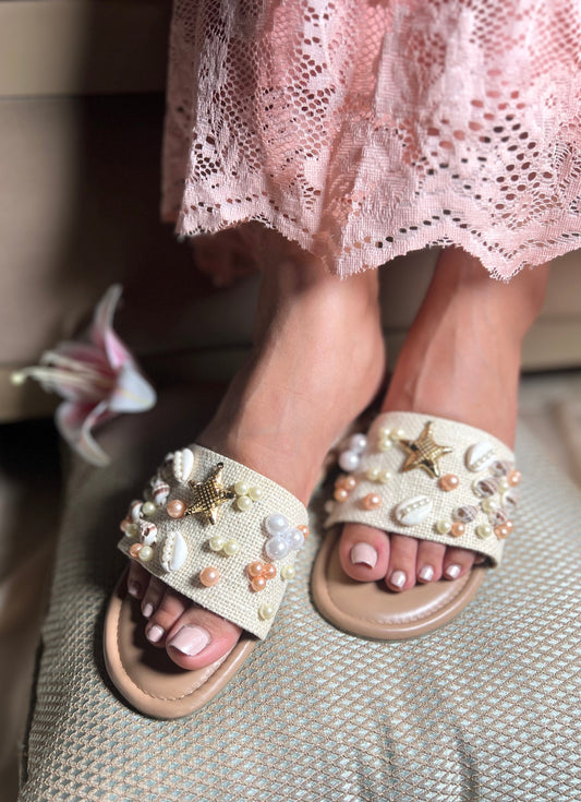 Seashell Embellished Slides Sandal Stories