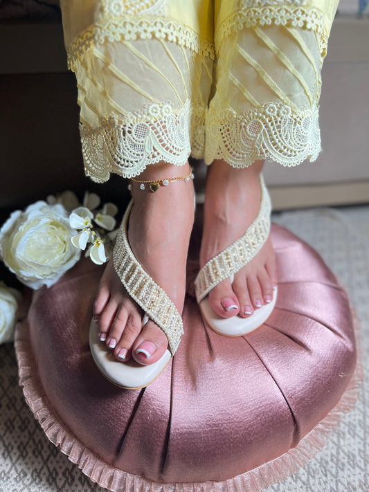Zari Pearl T-Strap Anklet Flats