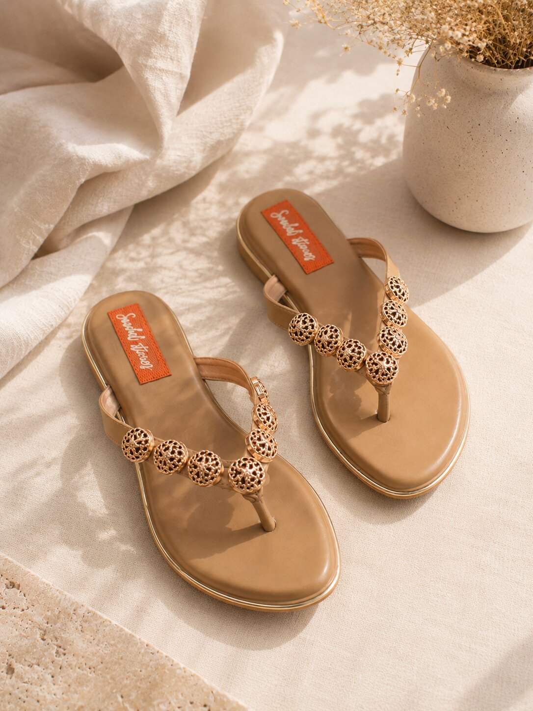 Golden Bloom Flats - Golden Tan