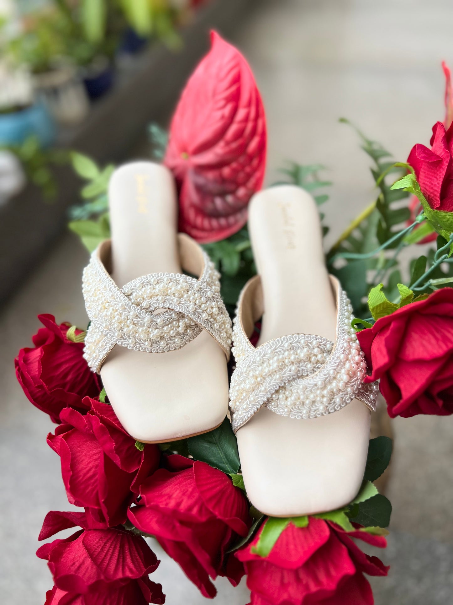 Pearl Embellished Cross Flats 1 Inch