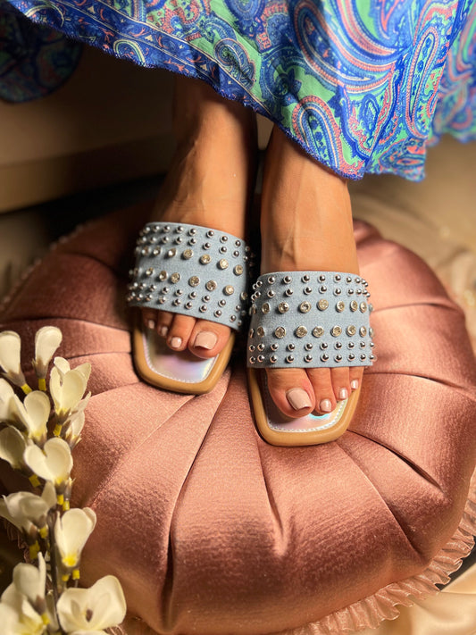 Twinkle Toes Denim Studded Slides Sandal Stories