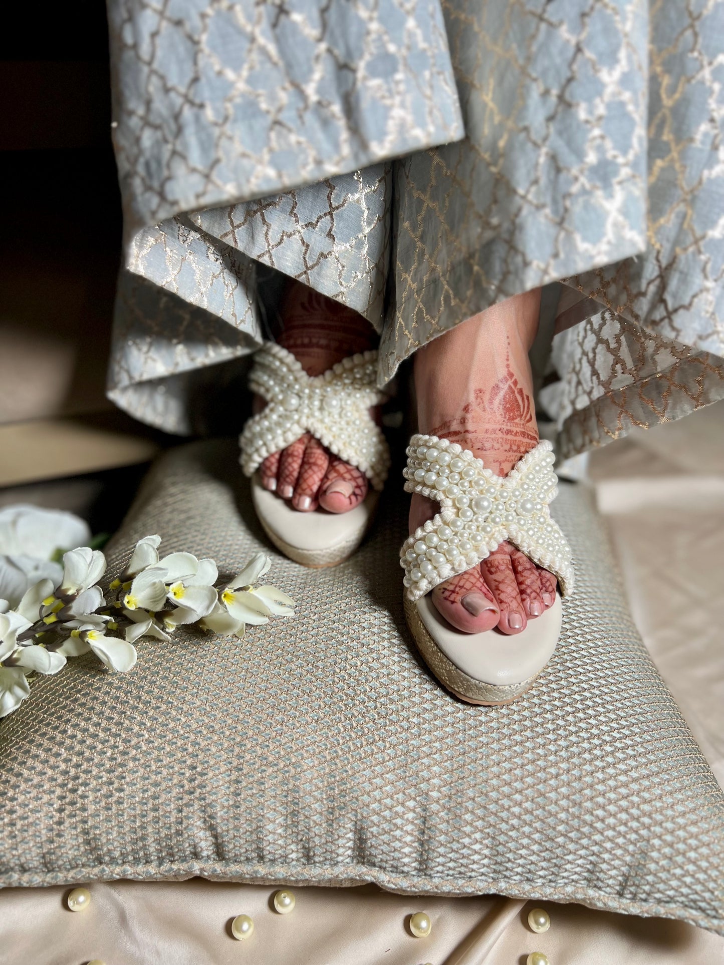 Ivory Pearl Embellished Wedges | 2.5 Inch