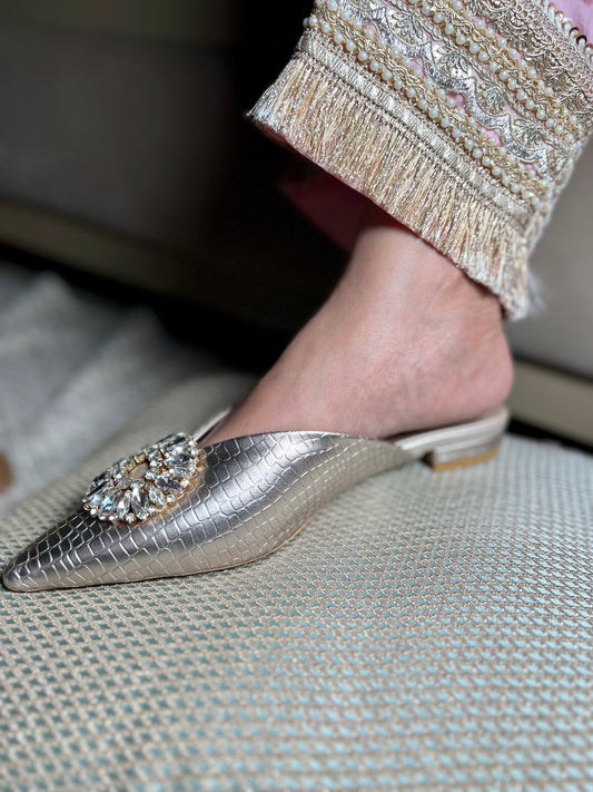 Crystal Luxe Silver Mules