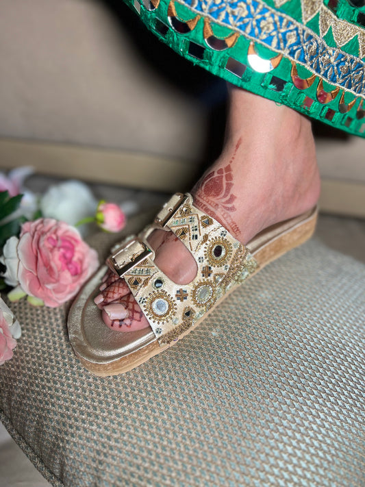 Mirror Glam Embroidered Crock Sole Comfort Sliders