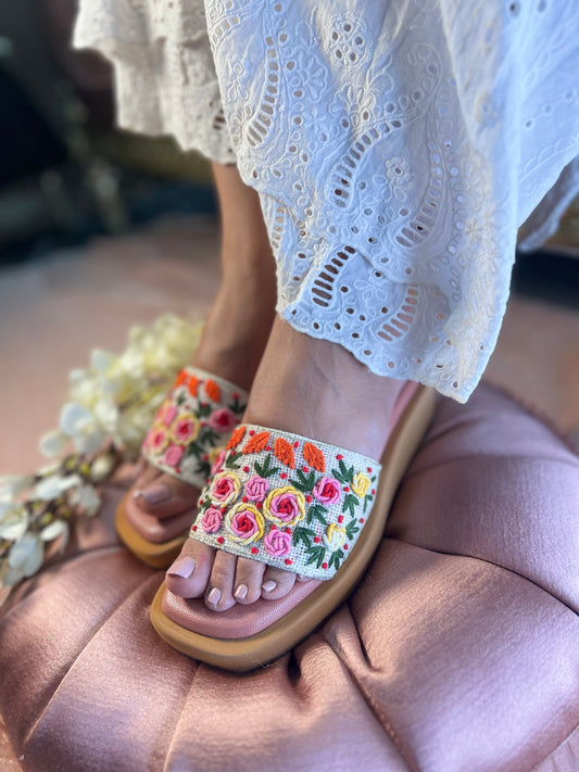 Floral Embroidered Slip-Ons
