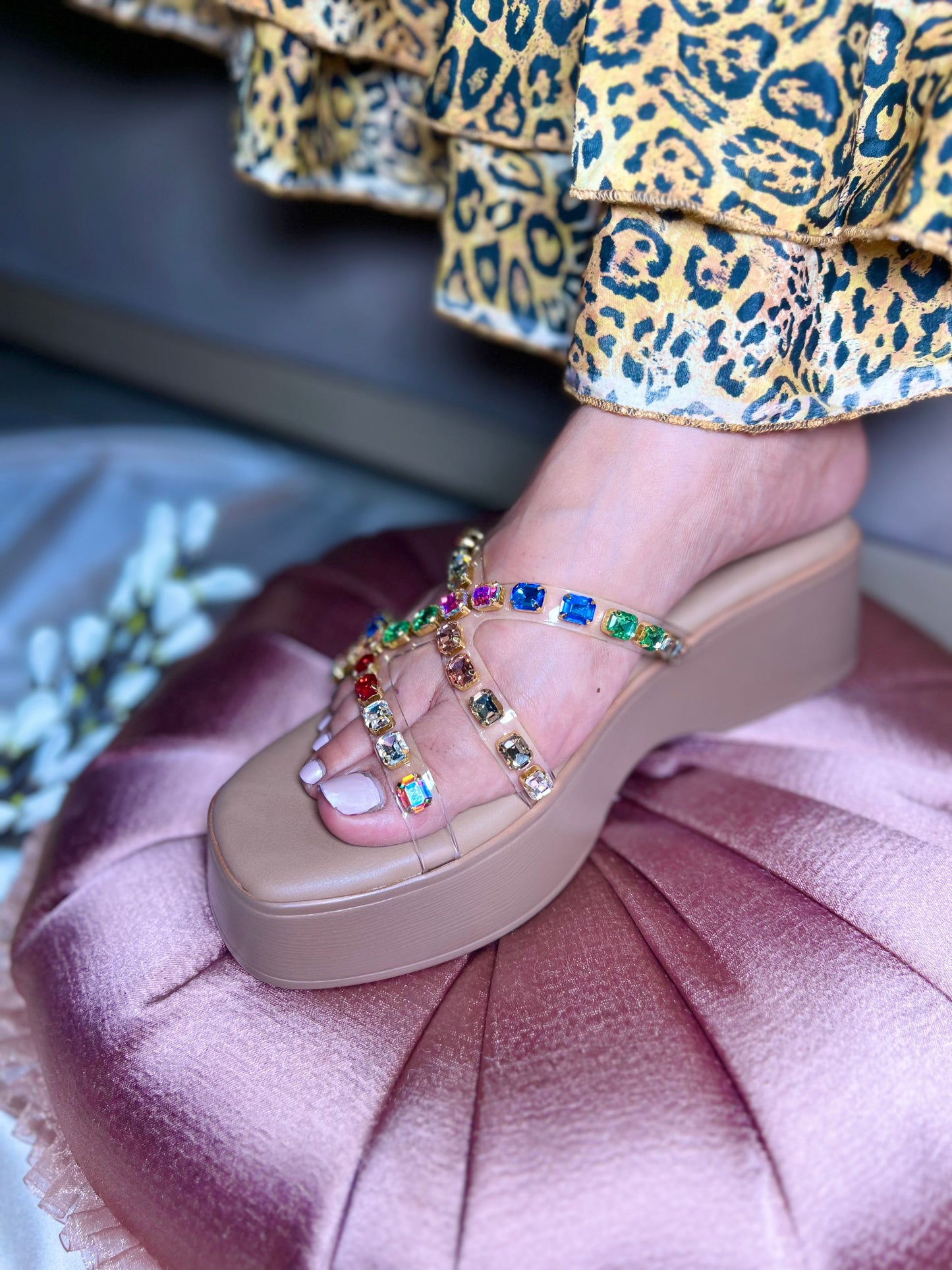 Rainbow Gem Strappy Wedges Sandal Stories