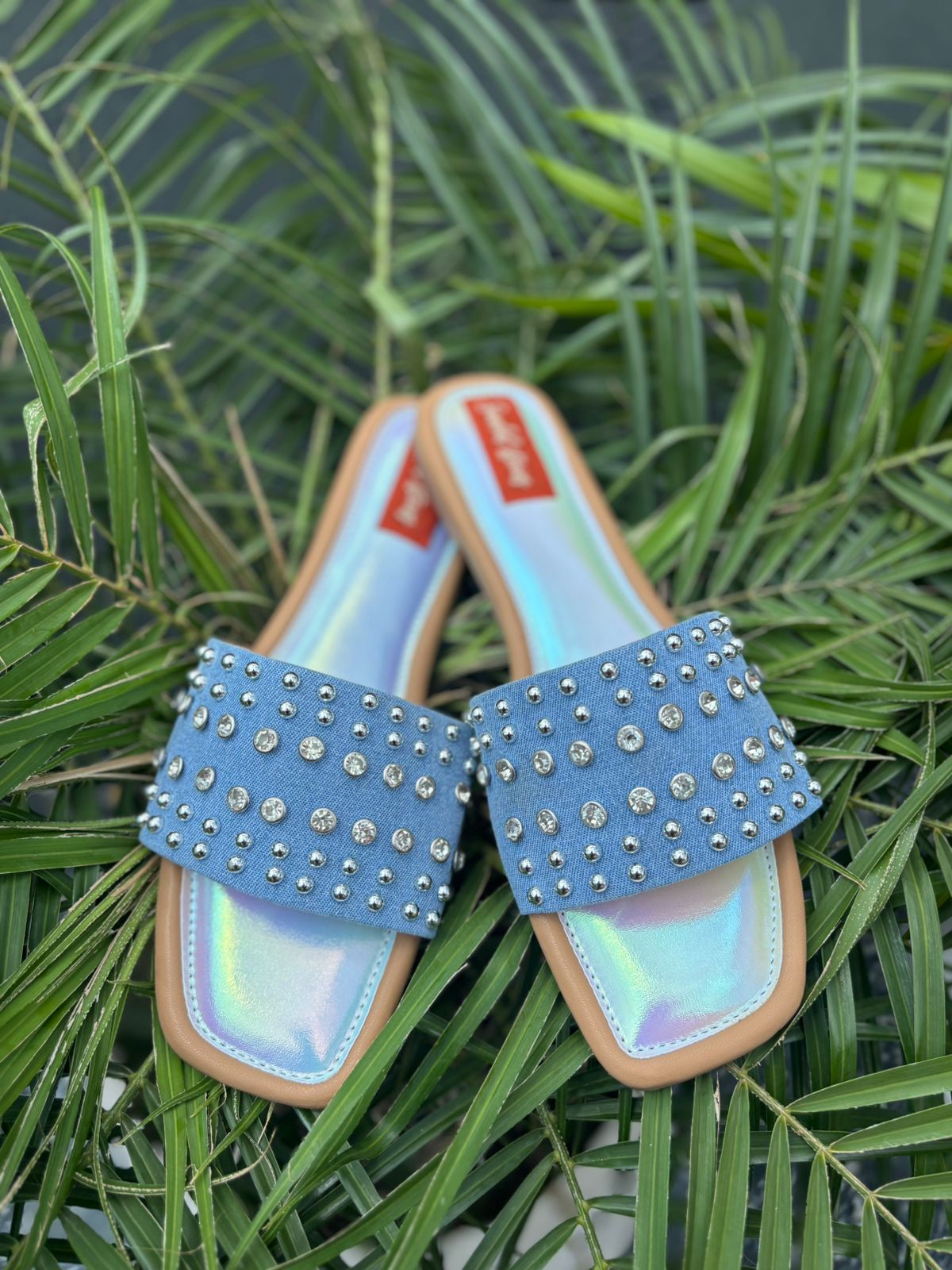 Twinkle Toes Denim Studded Slides