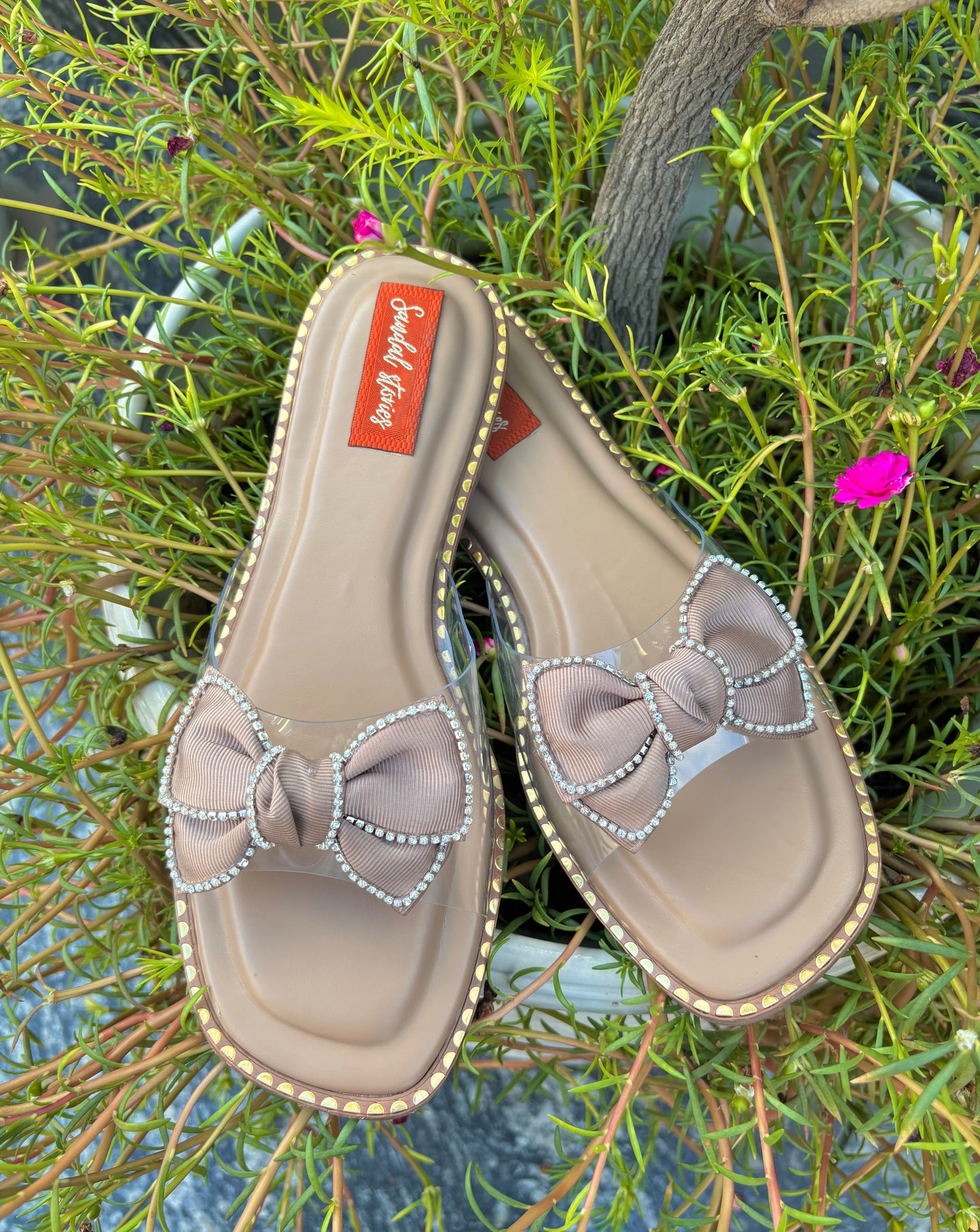 Crystal Bow Nude Flats
