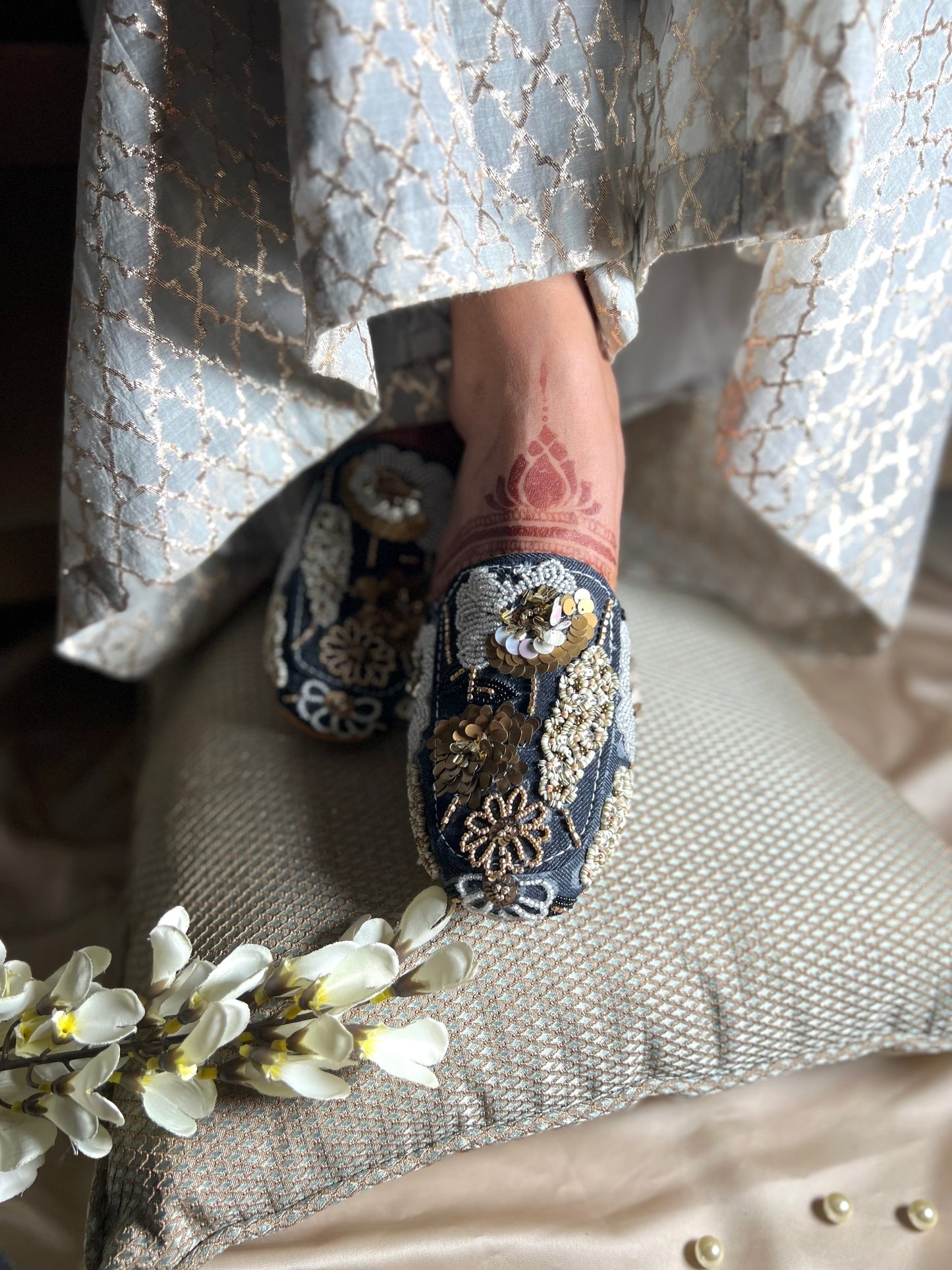 Midnight Dusk Embroidered Mules