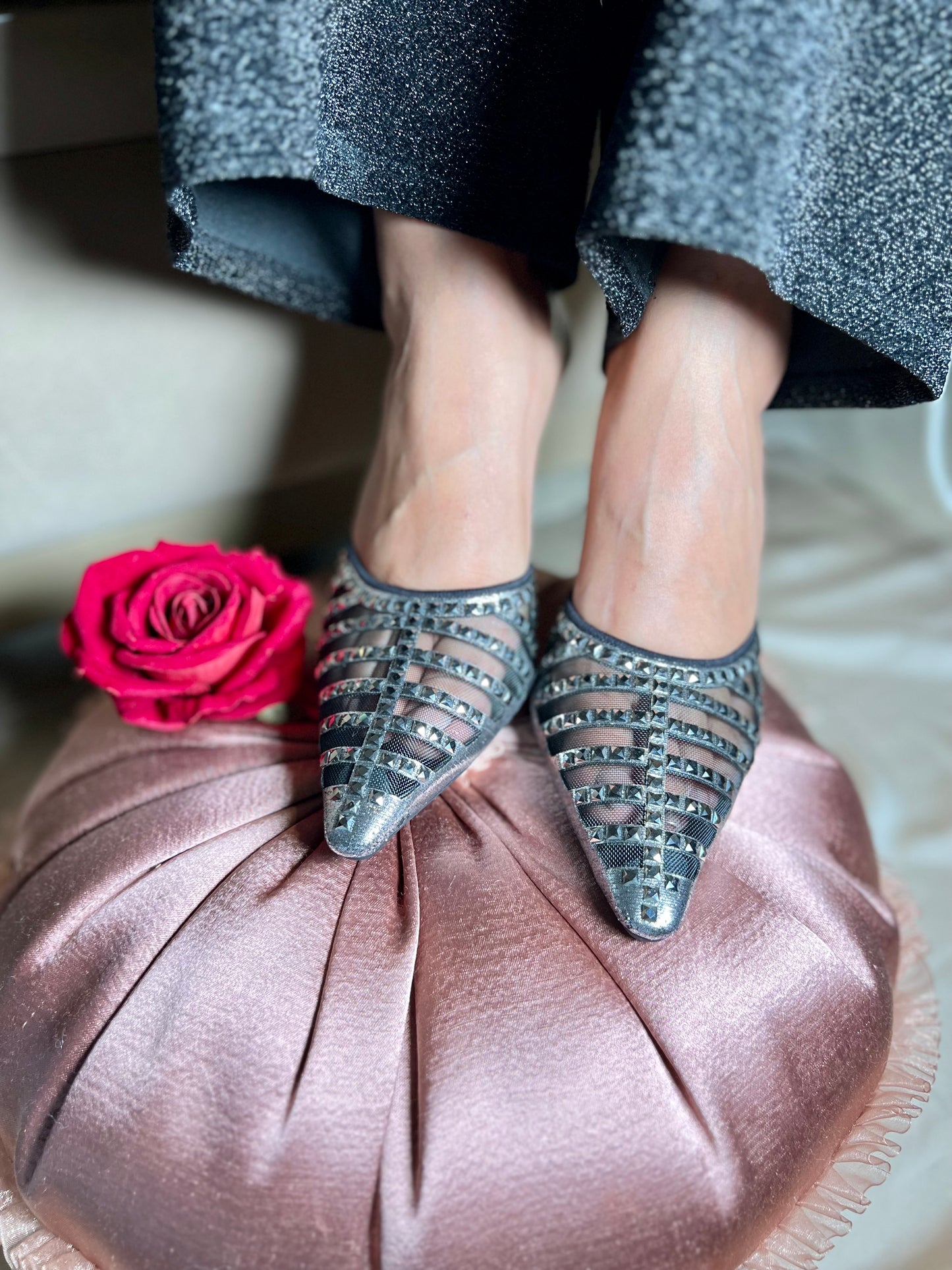 Sparkling Noir Mesh Kitten Heels