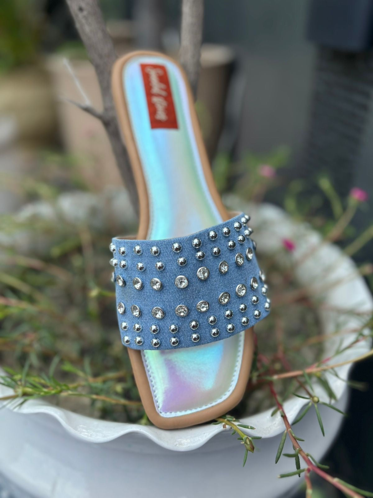 Twinkle Toes Denim Studded Slides