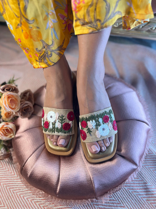 Red & White Embroidered Slide Sandals | 1.5 Inches