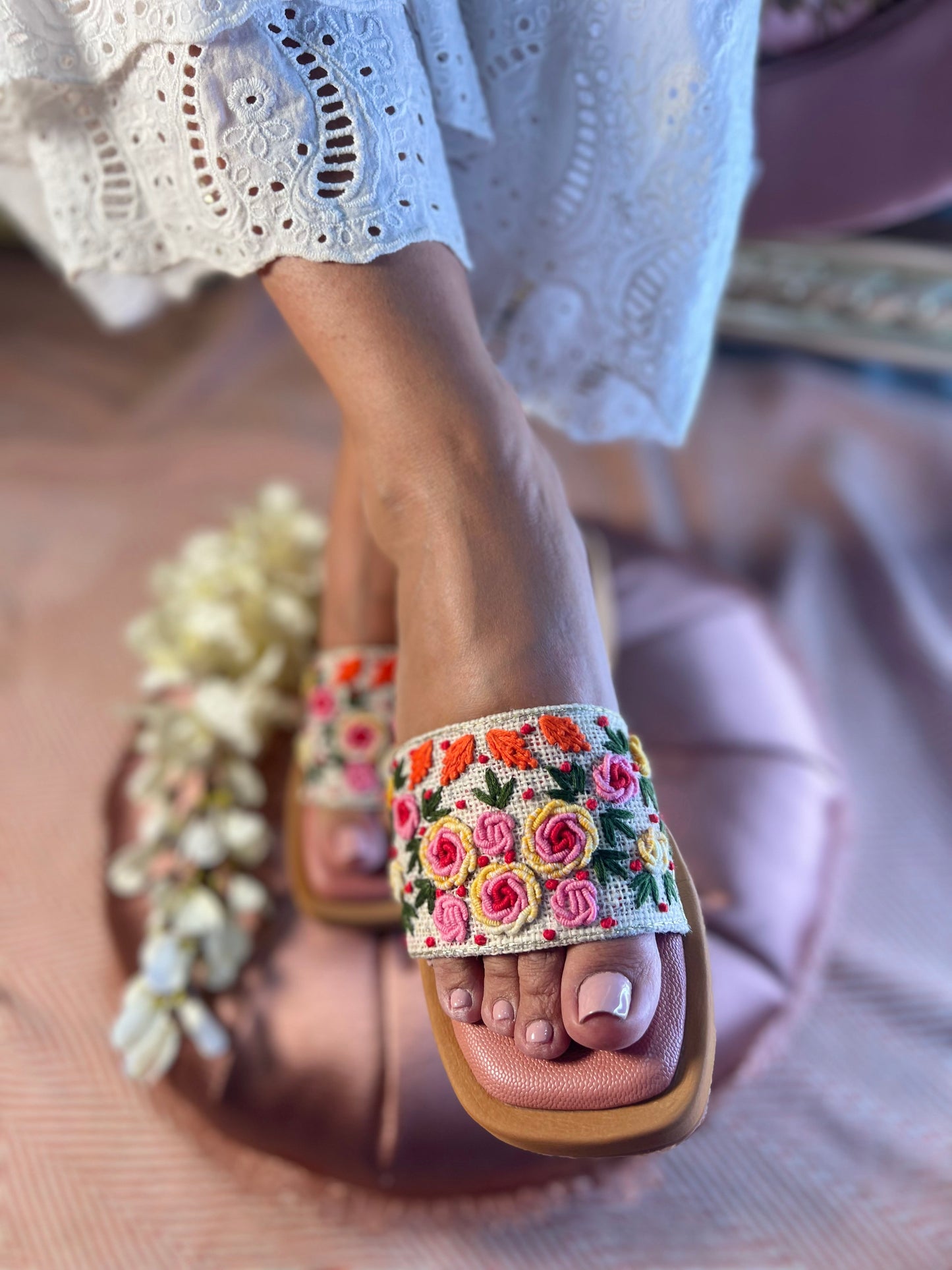 Floral Embroidered Slip-Ons