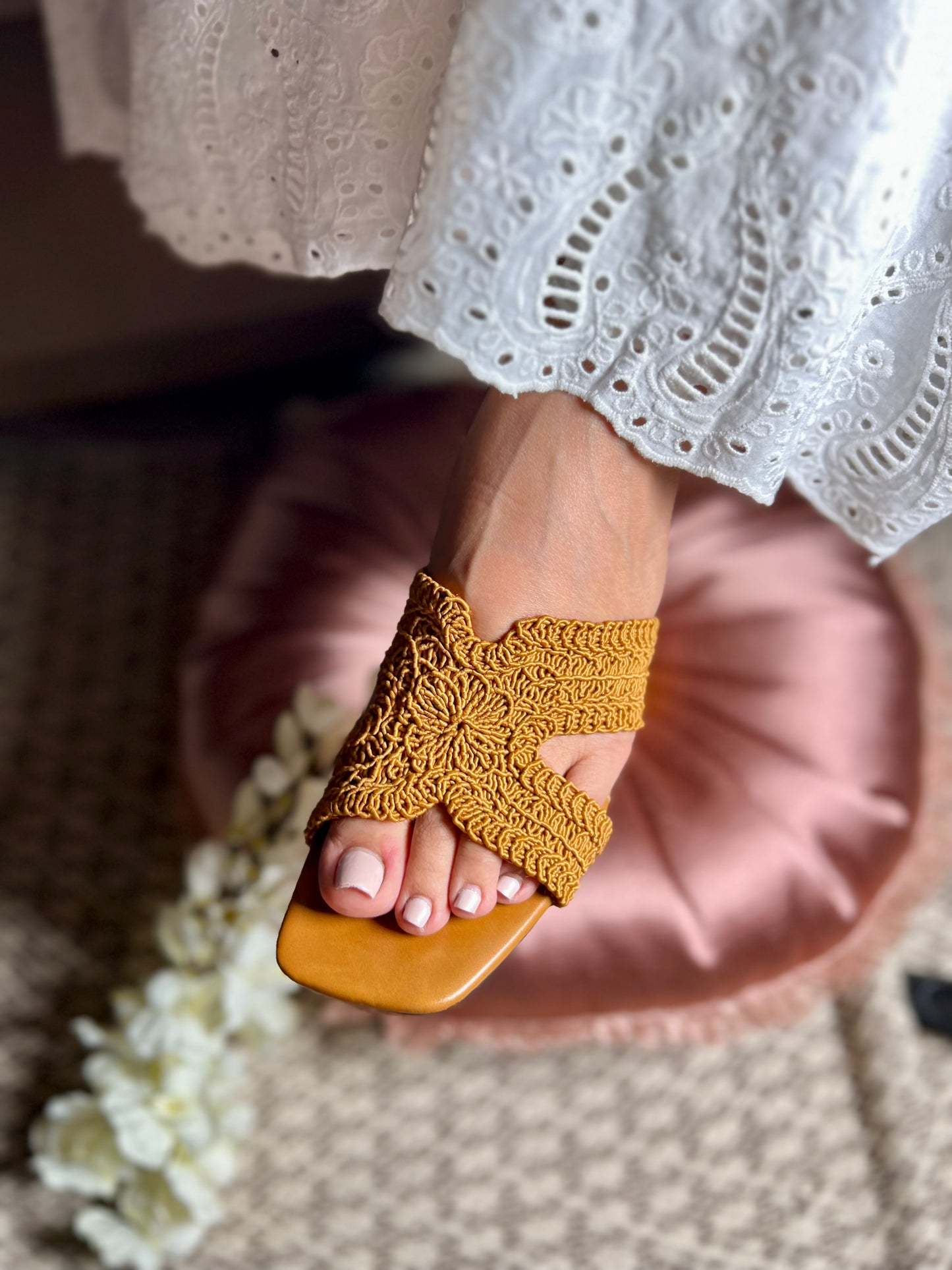 Crochet Mustard Charm Block Heels