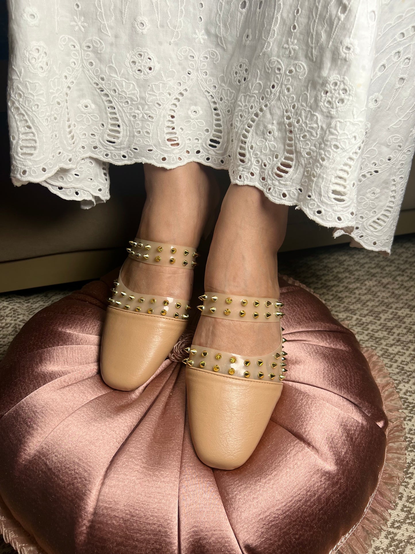 Studded Chic Beige Flats