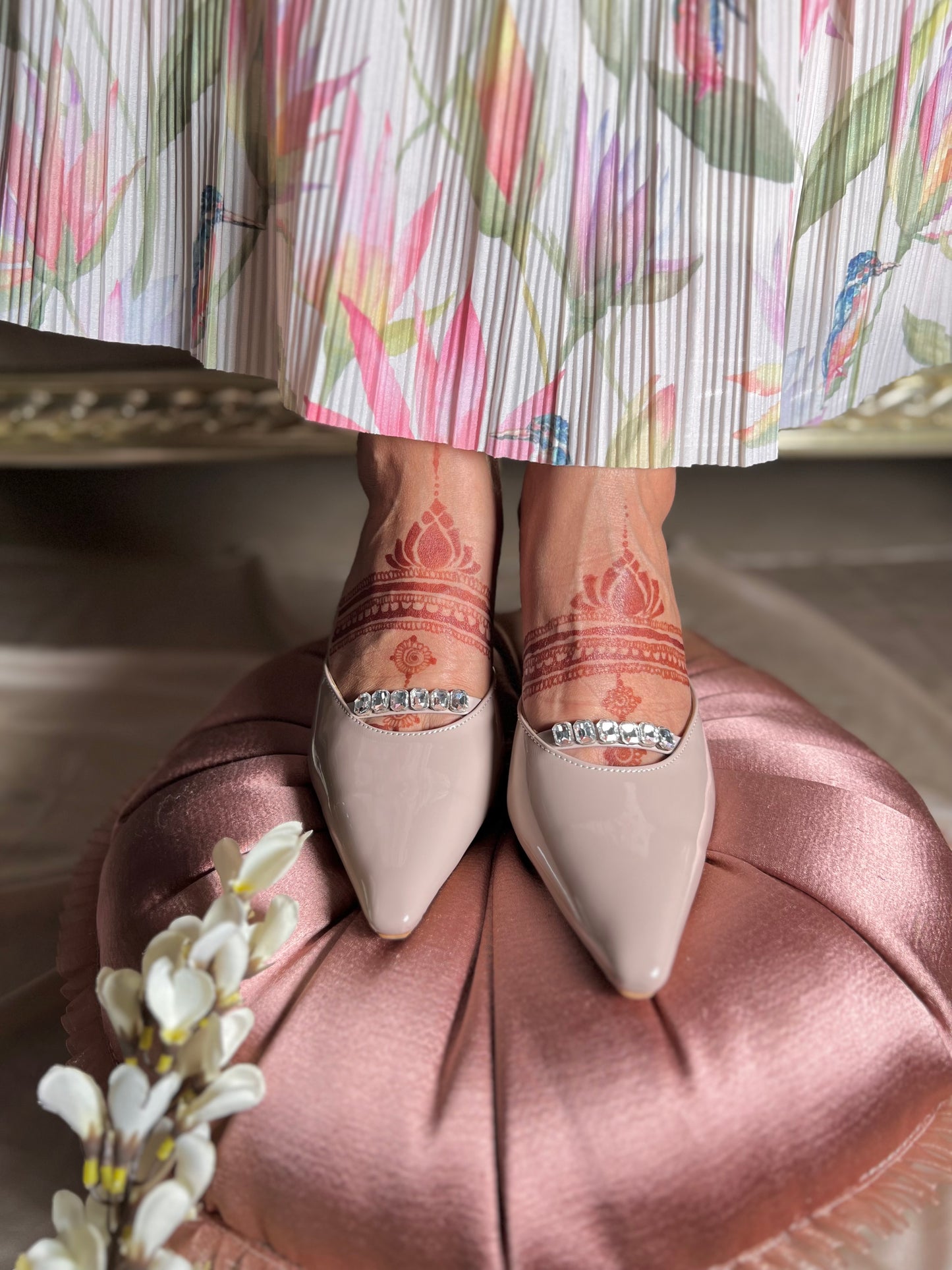 Blush Luxe Crystal Kitten Heels