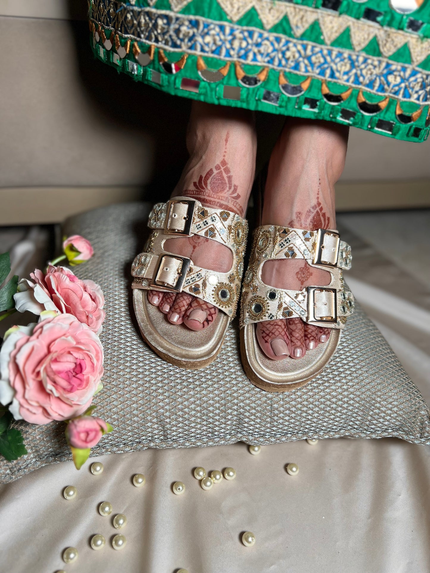 Mirror Glam Embroidered Crock Sole Comfort Sliders