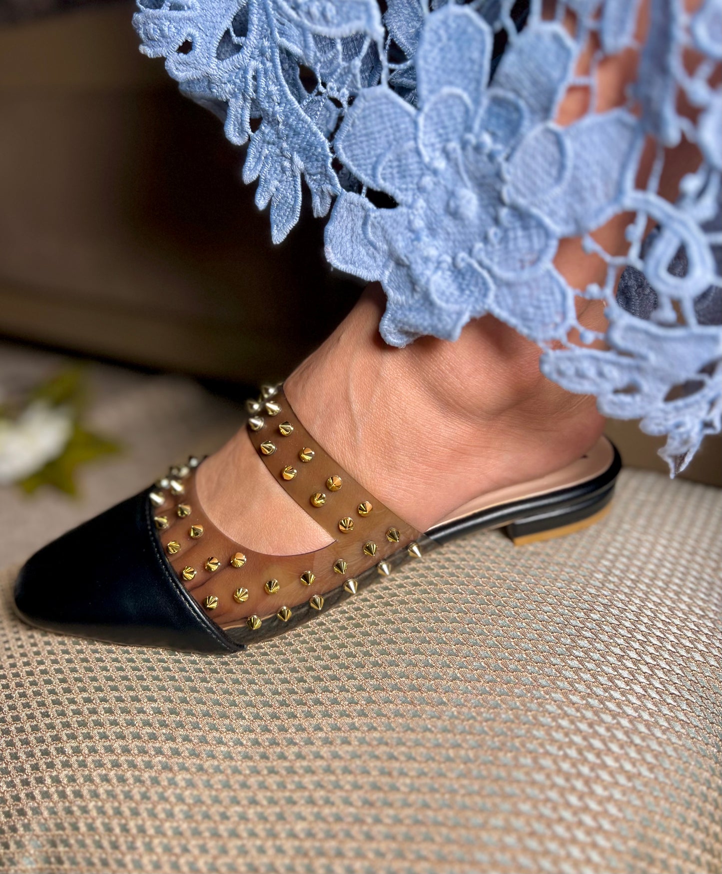 Studded Chic Black Flats