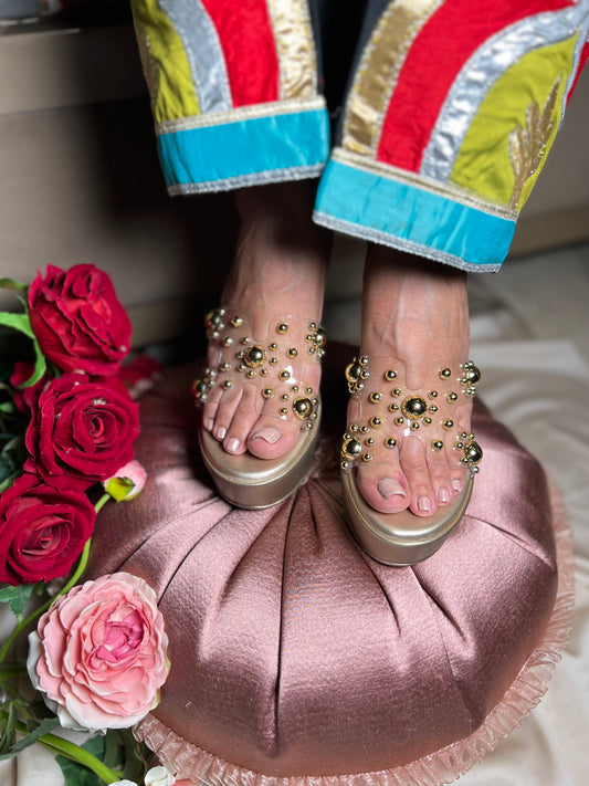 Golden Glam Studded Wedges