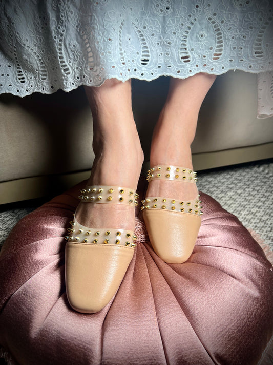 Studded Chic Beige Flats