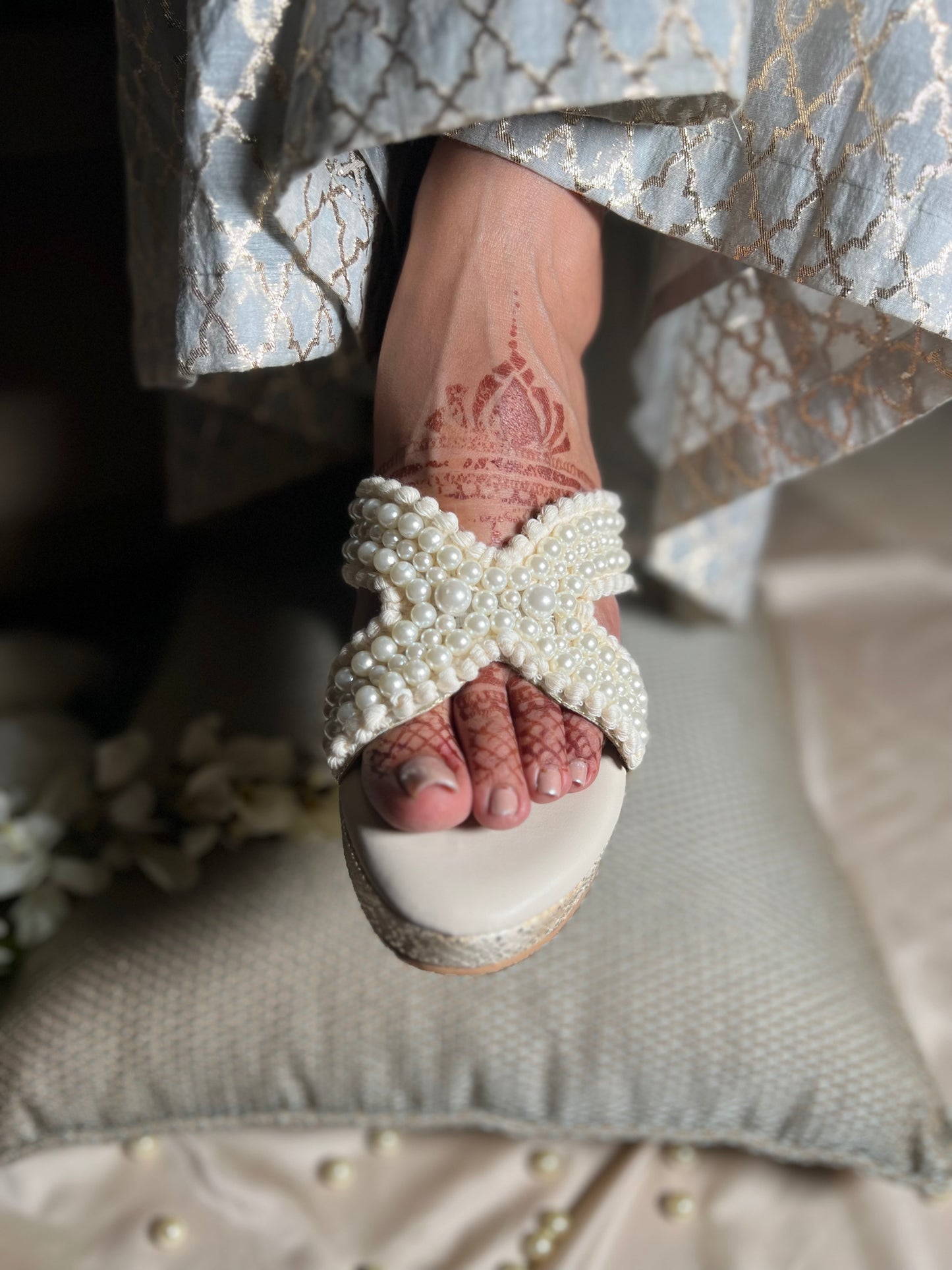 Ivory Pearl Embellished Wedges | 2.5 Inch