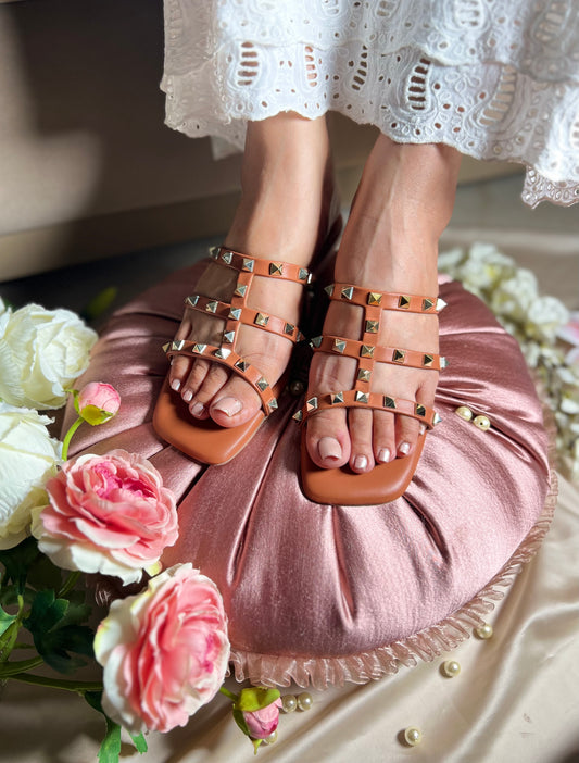 Studded Grace Flats - Tan Color
