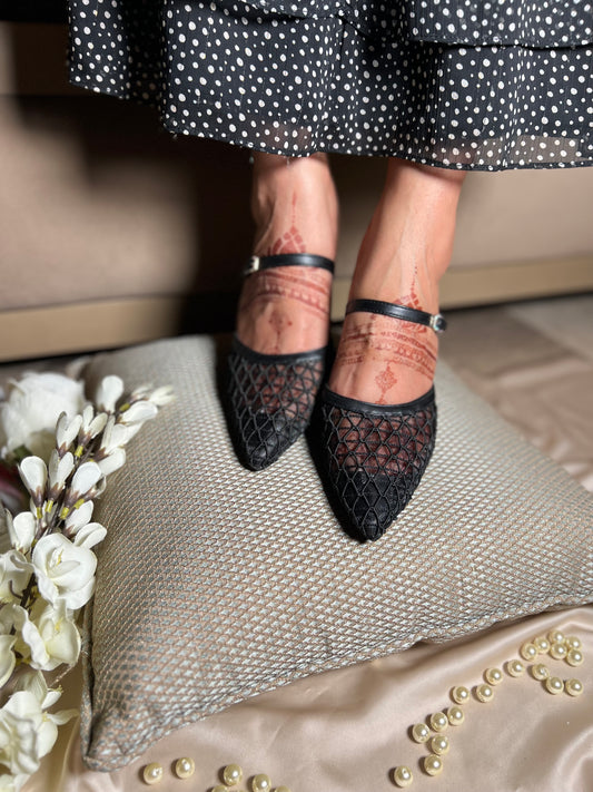 Midnight Mesh Pointed-Toe Kitten Heels