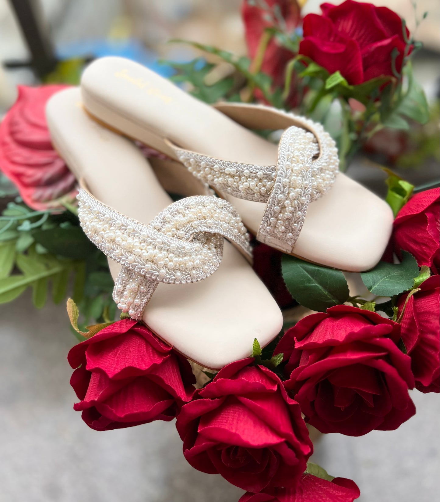 Pearl Embellished Cross Flats 1 Inch