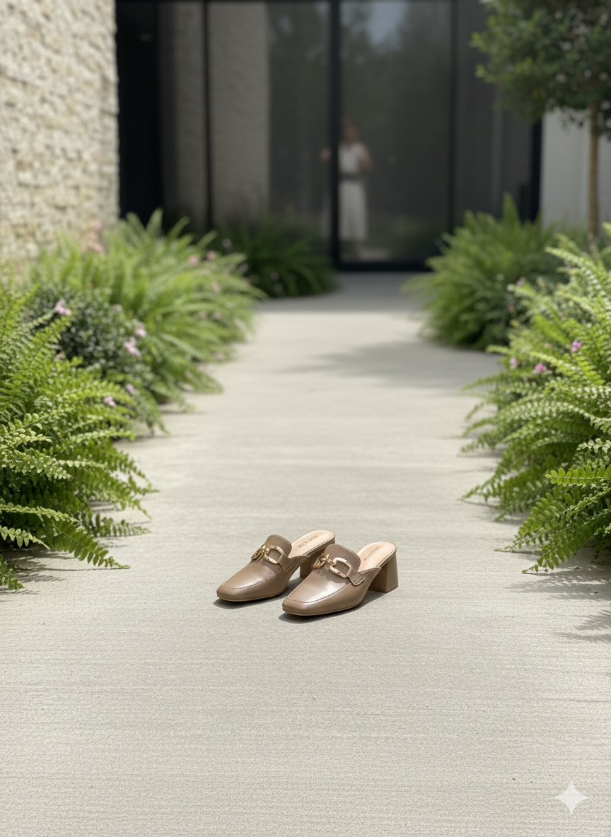 Classic Chain Block Heel Mules
