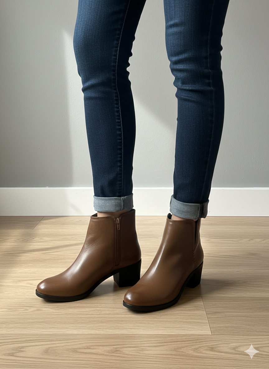Classic Brown Block Heel Ankle Boots