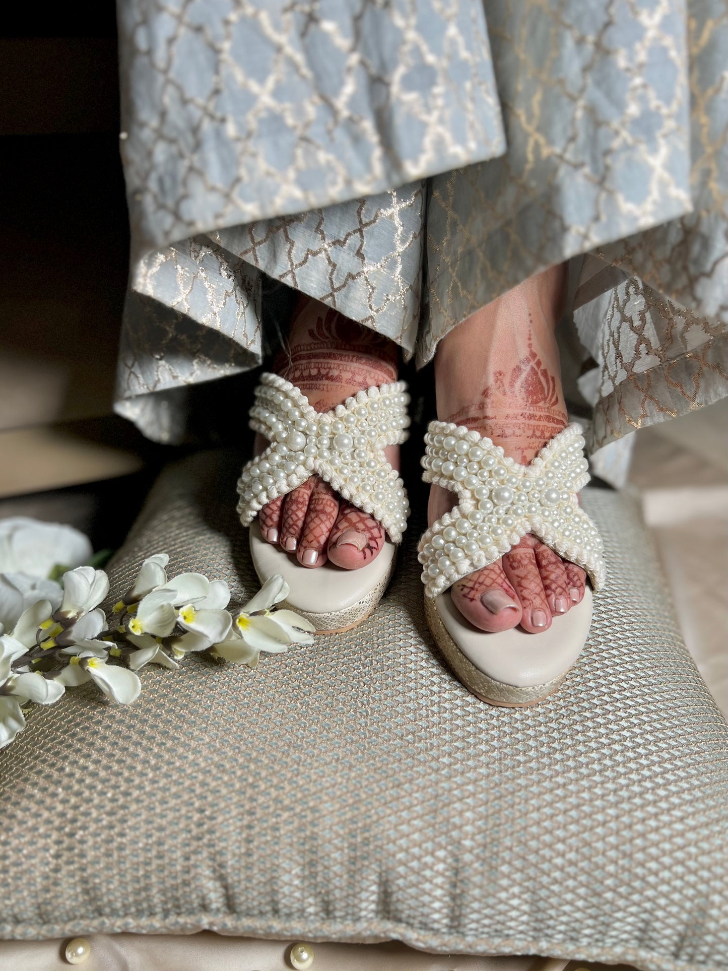 Ivory Pearl Embellished Wedges | 2.5 Inch