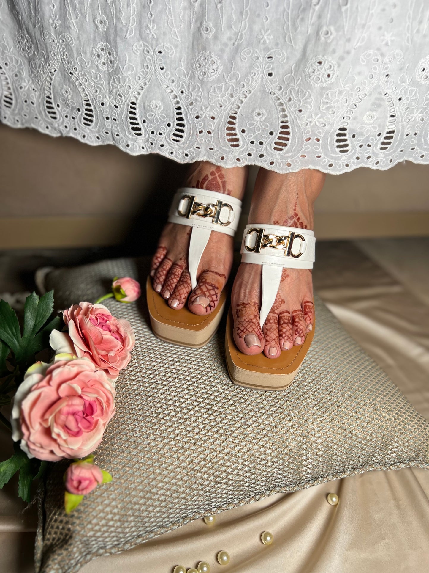 Luxe Gold Buckle Platforms - White