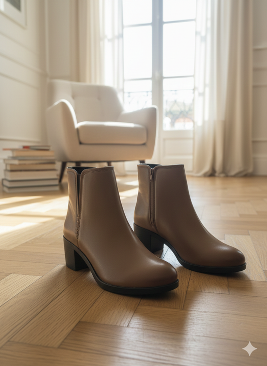 Classic Brown Block Heel Ankle Boots