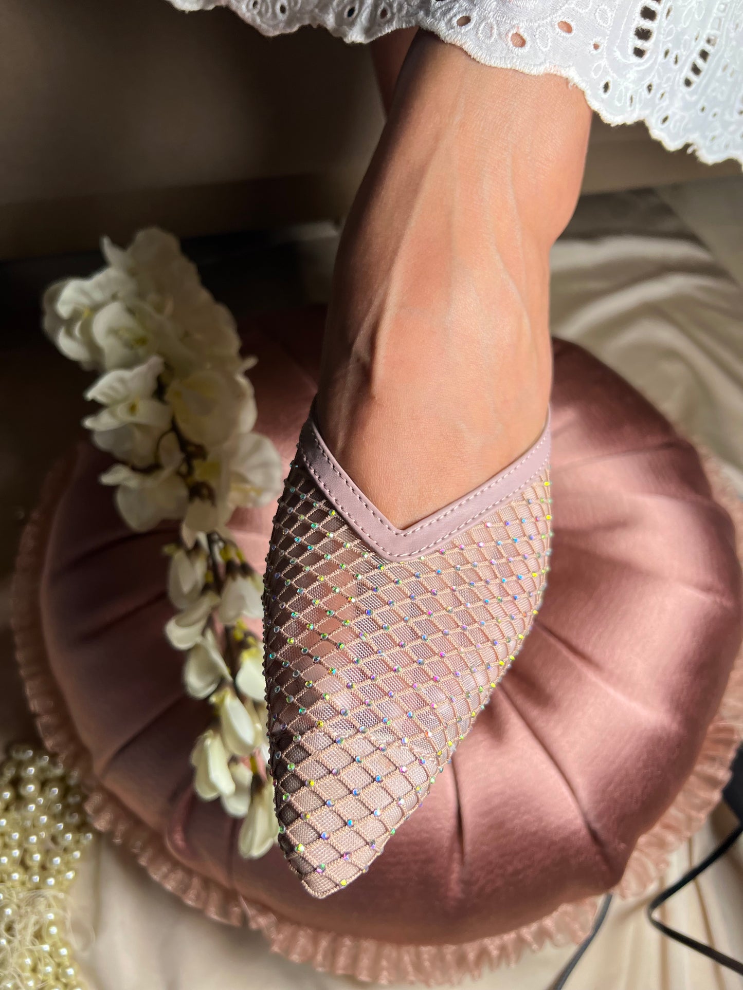 Blush Mesh Charm Block Heels