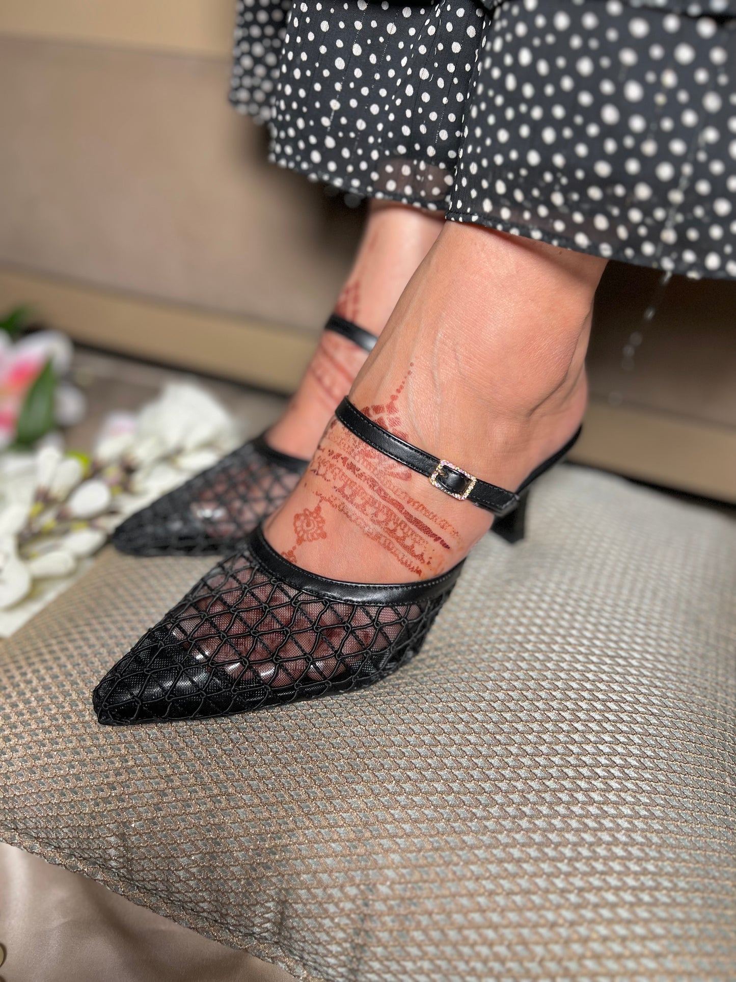 Midnight Mesh Pointed-Toe Kitten Heels