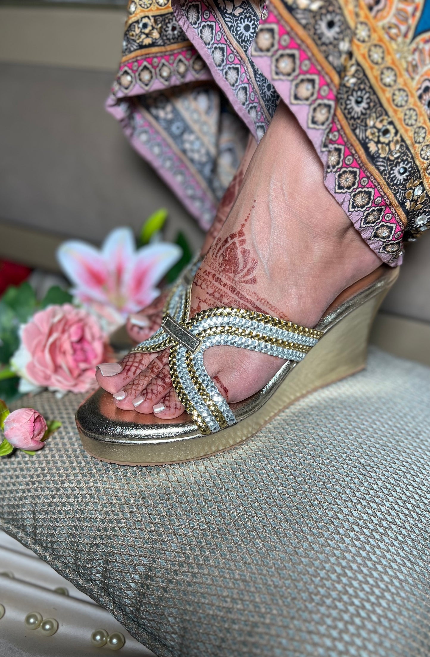 Golden Glitz Wedge Sandals