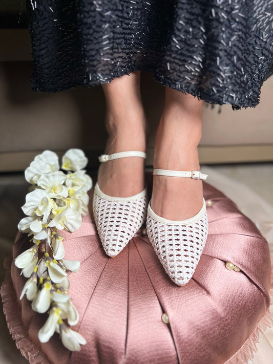 Woven Charm Heels - White