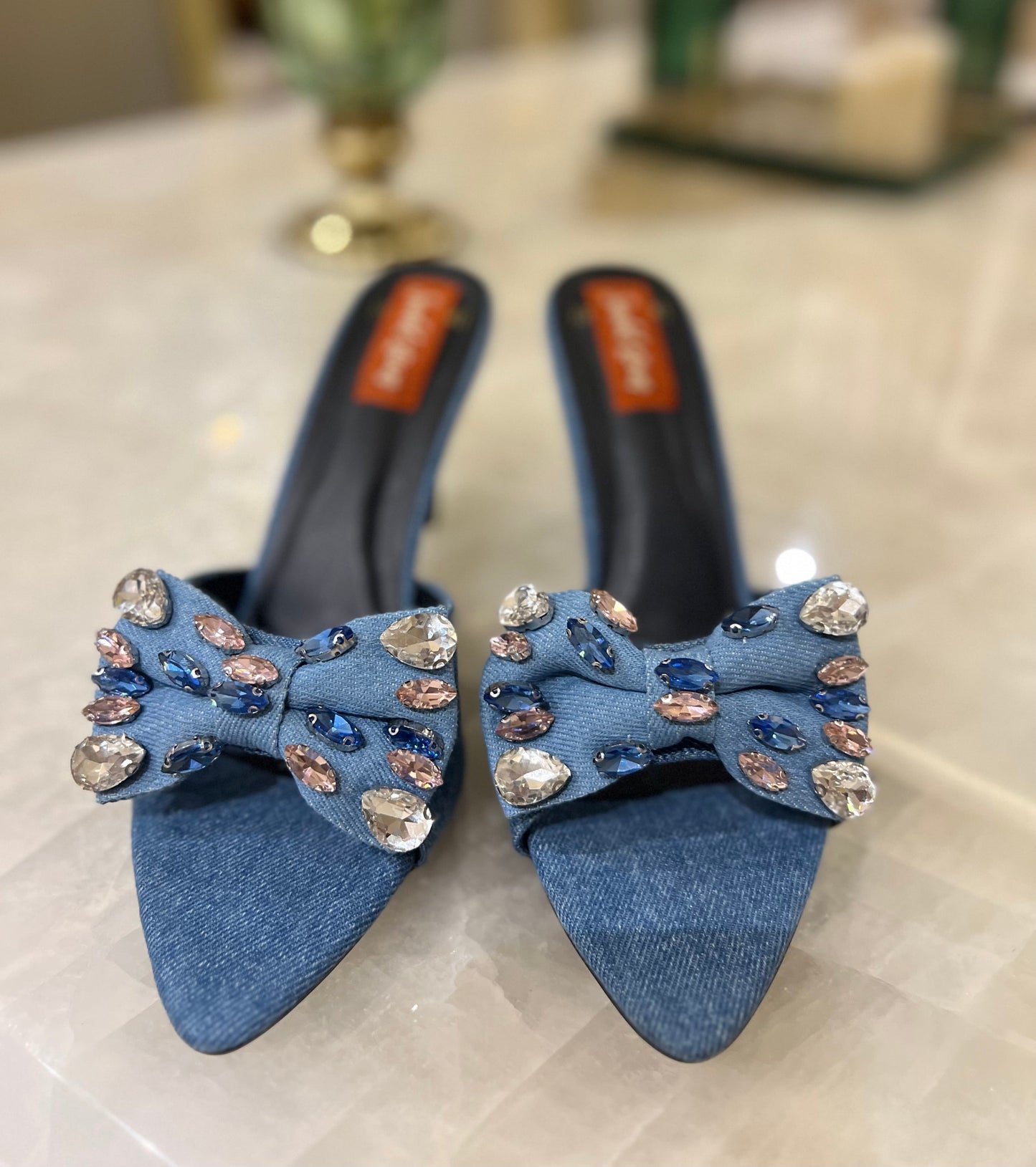 Classy Denim Dazzle Heels Sandal Stories