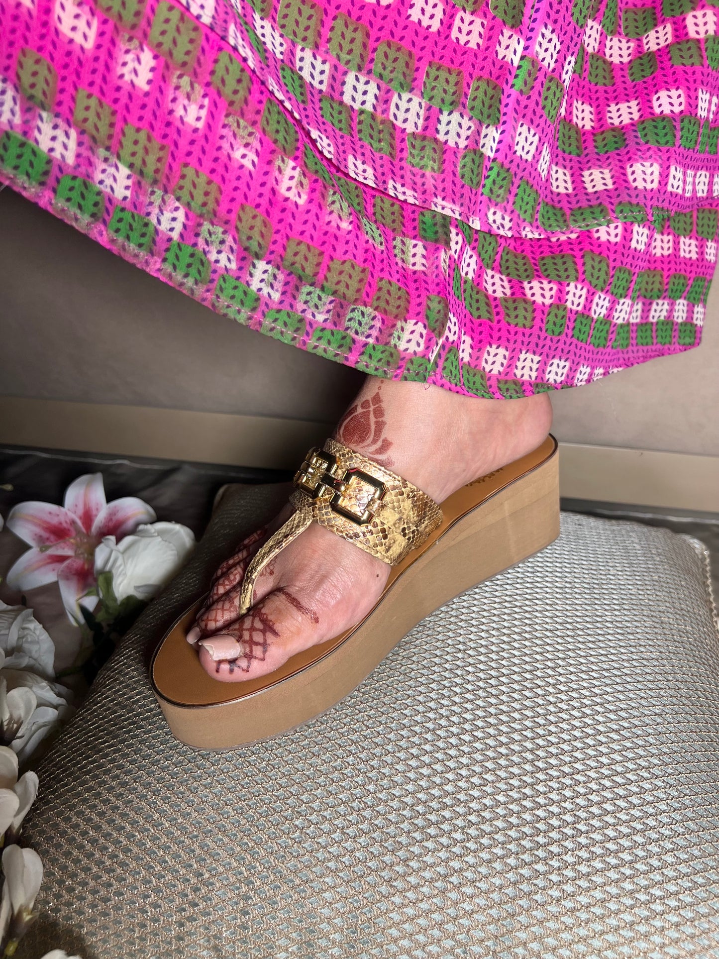 Luxe Gold Buckle Platforms - Beige