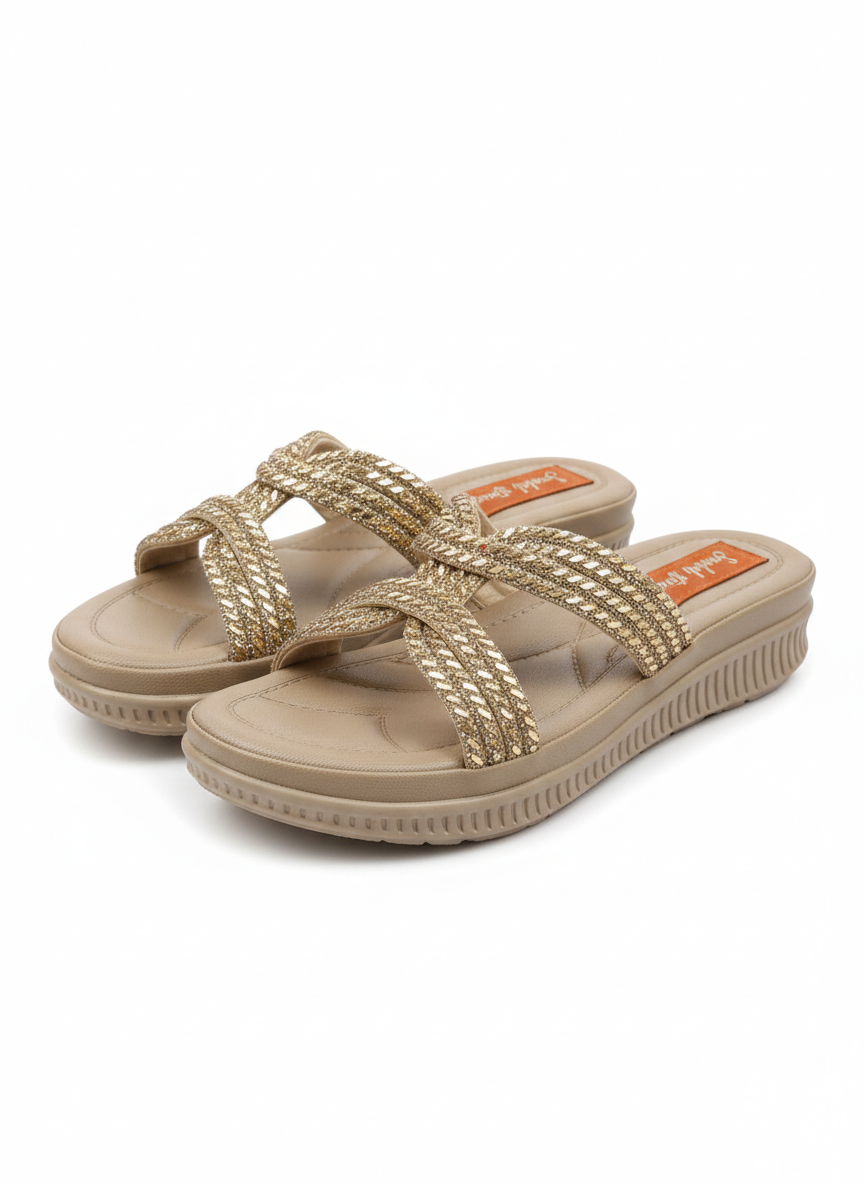 Gold Elegance Comfort Wedges 1 Inch