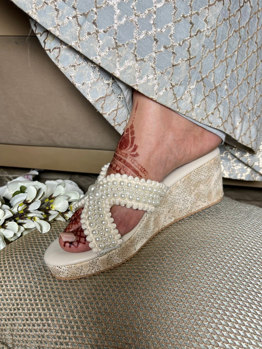 Ivory Pearl Embellished Wedges | 2.5 Inch