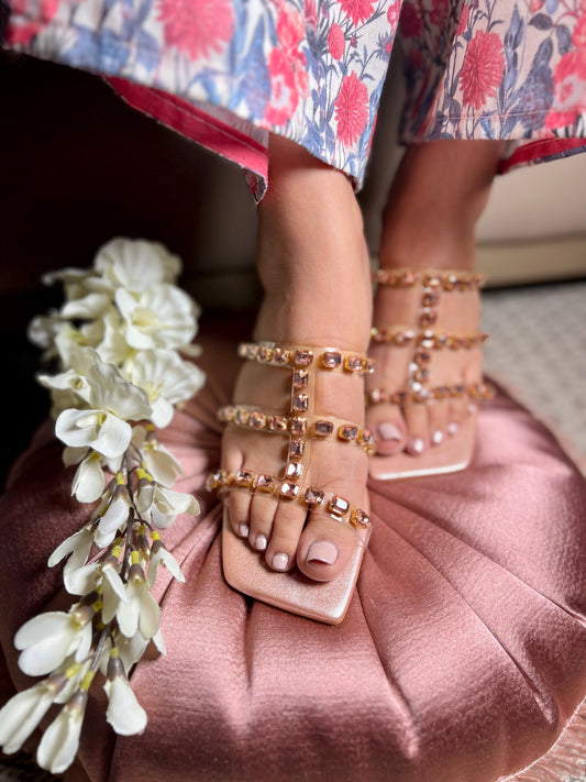 Crystal Glow Heels - Rose Gold Studs