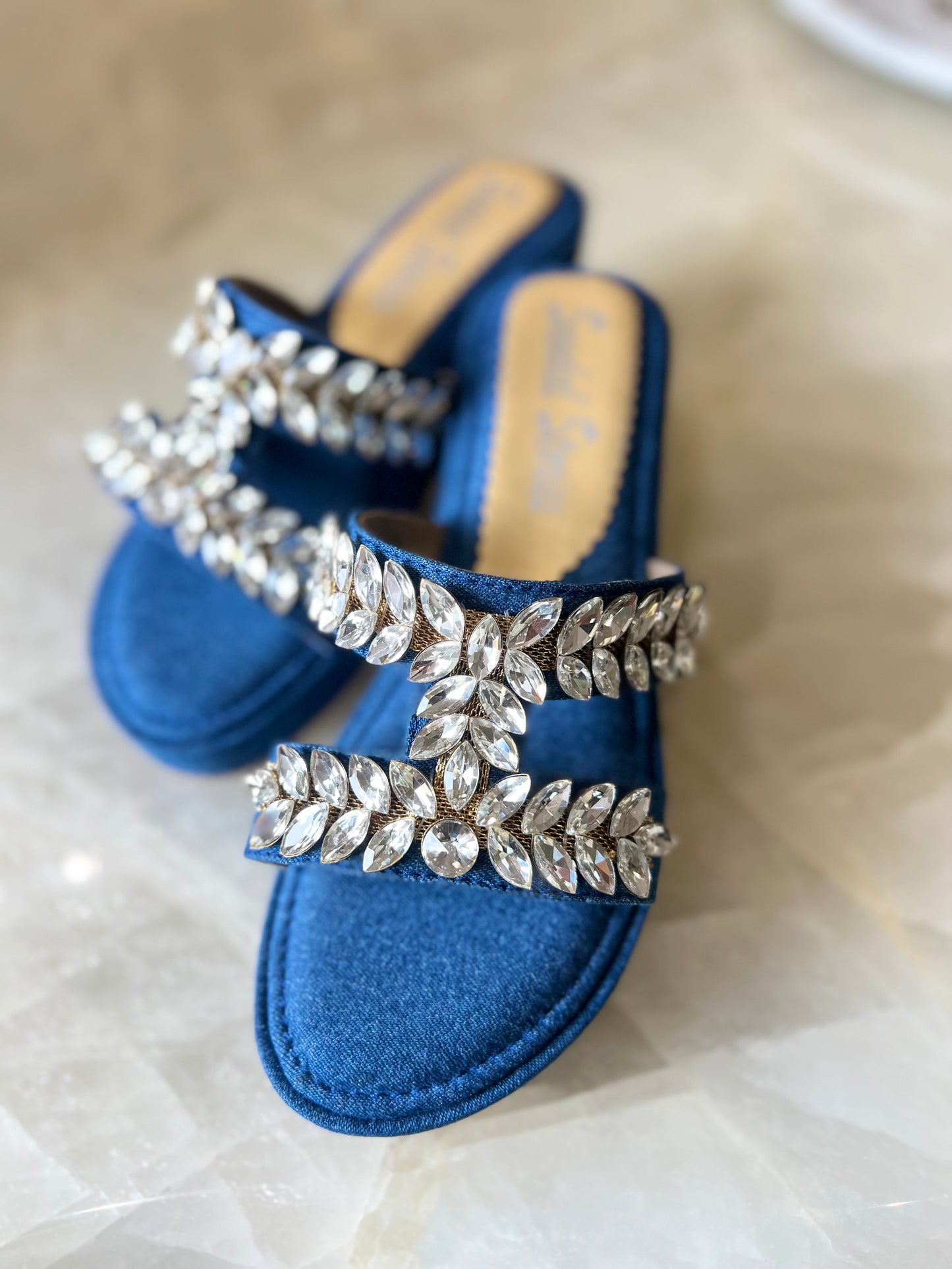Denim Embellished Comfort Wedges