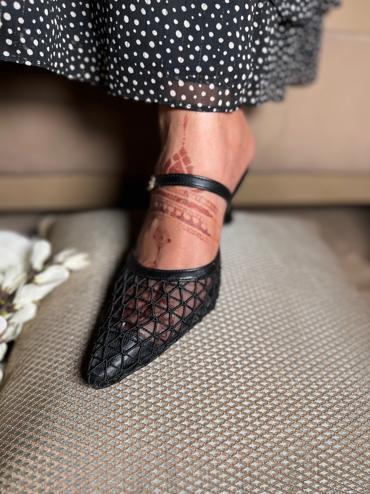 Midnight Mesh Pointed-Toe Kitten Heels