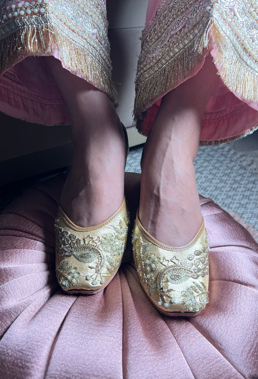 Golden Peacock Embroidered Juttis