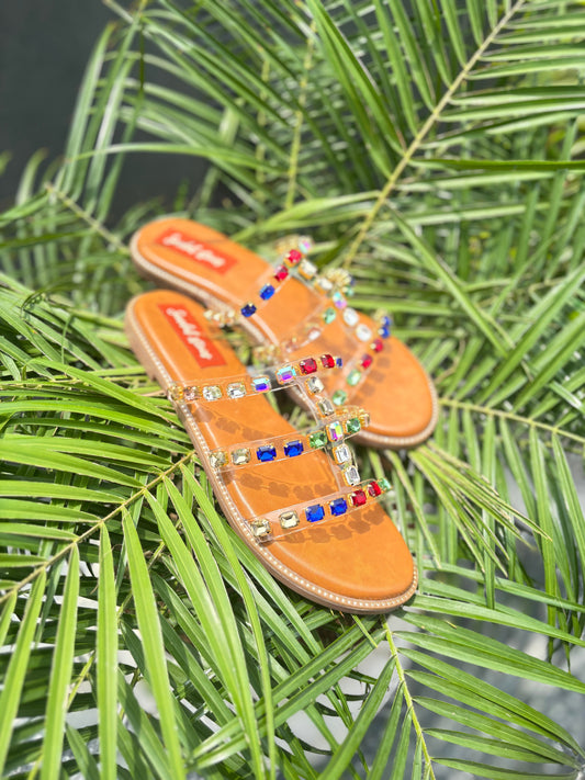 Rainbow Crystal Strappy Flats Sandal Stories