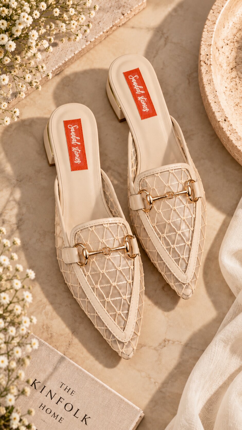 Nude Mesh Luxe Pointed Mules | 1 Inch Heel
