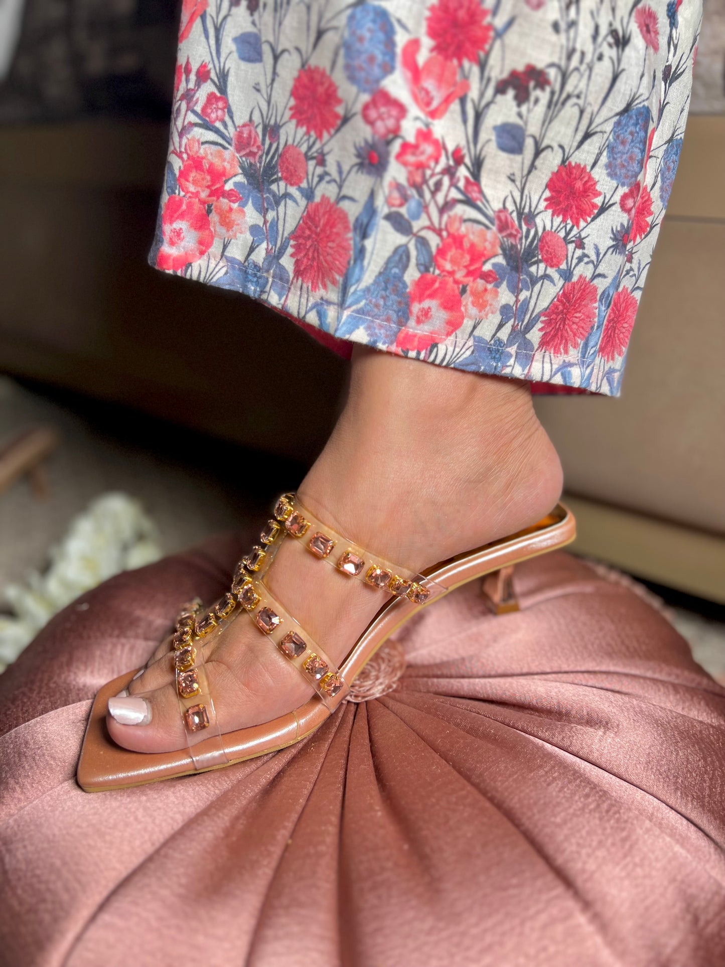 Crystal Glow Heels - Rose Gold Studs